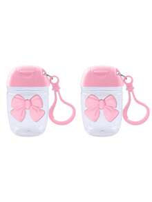 3pcs Set - Pink (30ml) Transparent Alcohol Spray Bottle, Pink Bow Hand Sanitizer Bottle, Travel Hanging Hook Keychain, Pink Flip Cap, With 3D Bow Design Hand Sanitizer/Perfume Bottle - Multicolor - View 9