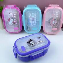 Sanrio 1pc Hello Kitty & Kuromi Bento Lunch Box, Stainless Steel Thermal Insulated Lunch Container With 3 Or 2 Compartments, Microwave , Suitable For Salad, Fruit - Large Capacity, Leak-Proof, Durable Adult Lunch Box - Multicolor - View 5