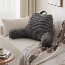 1pc New Reading Pillow With Armrests, Lumbar Cushion Filled With Shredded Foam And Faux Fur, Wedge Backrest With Pocket, Suitable For Adults Sitting On Bed, Sofa, TV - 1PC - View 9