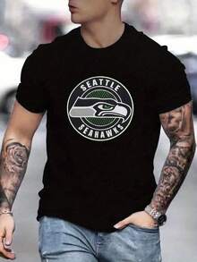 Men's SeattleSeahawks Fan Graphic Tee ,Seahawks Football T-Shirt, Cool Popular,  Fashion, Gift For Football Fan, Men'S And Women's Graphic T-Shirt,Casual Sport Attire - Machine Washable, Seahawks Gift For Men - 黑色5 - 查看 1