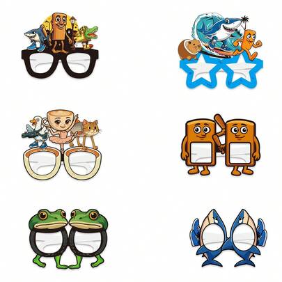 12pcs Tralalero Tralala Tung Tung Tung Sahur Theme Party Photo Props Glasses, 6 Styles Of Italian Brainrot Themed Colorful Paper Glasses, Ideal Accessories For Brainrot Theme Parties, Birthdays And Celebrations, Event And Party Supplies