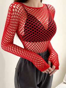 1 件欧美风格性感内衣上衣带渔网袖，女士情趣内衣万圣节婚礼
