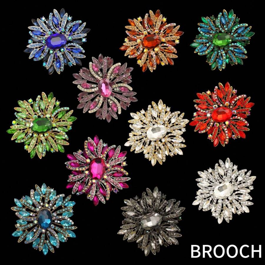 1/10 Classic Alloy Glass Brooches In Vintage Colors Luxe Temperament Lady Shawl Coat Brooches Accessories - Rose Red - View 1