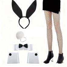 6/5/1pc Rabbit Ear Set, Includes Bunny Headband, Neck Scarf, Plush Rabbit Tail, Black Fishnet Stockings, Suitable For Easter, Theme Parties, Halloween, Cosplay - Multicolor - View 9