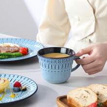 vancasso 16-Piece Set Of Blue Relief Diamond Vertical Point Lace Ceramic Dinnerware Set For 4 People