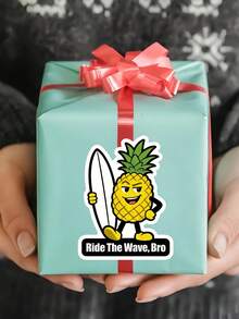 1pc Pineapple RIDE THE WAVE, BRO Fun Stickers – Perfect For Laptops, Diaries, Water Bottles, And Helmets, Great Gift Idea. - Excerpt from a Long Poem - View 9