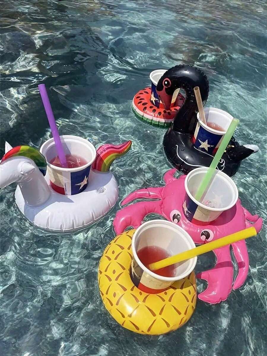 1pc/5pcs/10pcs Inflatable Cup Holder, Cup Coaster, Water Floating Drink Holder, Inflatable Drink Holder, Floating Inflatable Drink Coaster, Suitable For Pool Party, Outdoor Activities - Multicolor - View 1