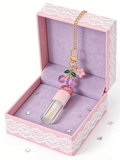 1pc Lip Glaze Bottling Bottle With Cherry Blossoms And Cherry Accessories, 1/2pcs Cherry Pendant Flower Refill Bottle, Key Chain Bottom Perfume Dispensing Tool, Ccd, Bag Pendant Mini Travel Portable Dispensing Bottle, Birthday Gift For Family And Friends, Holiday Gift,The Best Gift For Girls