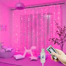 8-Function Remote Control USB Powered LED Curtain Lights, Decorative Lighting For Indoor Decoration, Home Kitchen, Party, Backdrop, Birthday, Holiday, Wedding, Garden, DIY, Bedroom, Living Room, Valentine's Day, Outdoor Camping - USB Curtain Light String - View 24