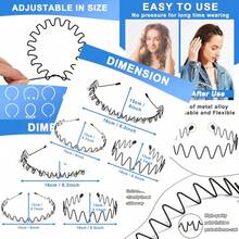 Metal Headbands For Men Fashion Unisex Wavy Hair Bands Elastic Zigzag Hairbands Perfect For Outdoor Sports Daily Styling 3 Pack - 黑色金屬波浪鋸齒3件套 - 查看 1