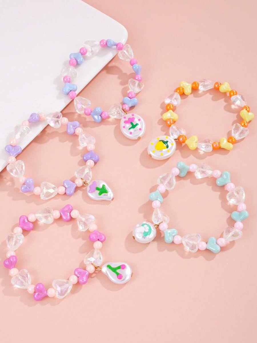 1件UV涂层手绘花卉爱心吊坠亚克力串珠手链 - 彩色 - 查看 1