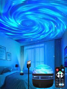 1 pièce Lampe projecteur de vagues océaniques alimentée par USB, veilleuse de chambre, salle de jeux, école, rentrée scolaire, lampe magique, salle de cinéma maison, éclairage, lampe de chambre, veilleuse, plafonnier, décoration de chambre, Saint-Valentin, 7 motifs de couleurs et télécommande, lampe de table à intensité variable - Lampe de projecteur - Voir 4