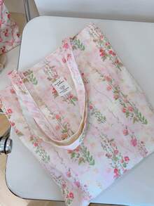 日式涂鸦刺绣帆布手提包，百搭休闲风通勤单肩包 - 彩色 - 查看 2