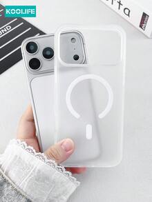 1 pieza Funda magnética para teléfono con tacto de piel Koolife, 2.0mm, PC+TPU, superficie mate, protección elevada para la lente, antideslizante, a prueba de golpes, compatible con iPhone 17/17 Pro/17 Pro Max - Blanco translúcido - Ver 4