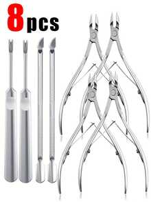 8pcs/6pcs/4pcs/3pcs/1pc Stainless Steel Nail Clippers, Cuticle Remover, Foot File, Nail Pusher, Manicure & Pedicure Tools Set With Non-Slip Handle, Designed For Men And Women - Multicolor - View 12