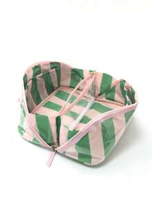 1 Piece Pvc Color-Block Striped Cosmetic Bag, Large Capacity Toiletry And Storage Bag For Women, Portable Travel Makeup Bag, Suitable For Daily Use, Business Trips, And Vacations. Make Up Organizer Toiletry Bag Makeup Storage Makeup Pouch Wash Bag Toiletry Travel Bag Vacation Essentials For Travel Gifts For Women - Multicolor - View 6