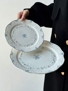 1pc/2pcs Ceramic Dinner Plate Set, French Vintage Floral Embossed Handmade Ceramic Plate, Large 8.5"/10" Capacity Ceramic Dish, Suitable For Western Food, Pasta, Steak - Perfect Dinnerware, Photography, Party Set, Dishwasher & Microwave , Commercial Use - Multicolor - View 6