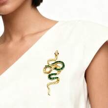 1枚复古优雅锌合金绿叶蛇形胸针，精致配饰，可搭配外套、夹克、西装，四季皆宜 - 彩色 - 查看 6