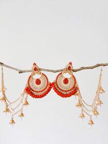 精致波西米亚风水滴吊坠耳环，仿珍珠流苏耳链，镀金镶嵌水钻新娘耳环首饰，适合女性婚礼、派对、日常佩戴 - 吊墜型 - 查看 3