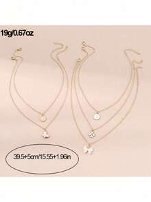 4-Piece Elegant Girl's Necklace Set With Butterfly, Heart Shaped Zinc Alloy Pendant, Suitable As Birthday, Holiday Gift For Girlfriend, Friend, Mother - one-size - View 4