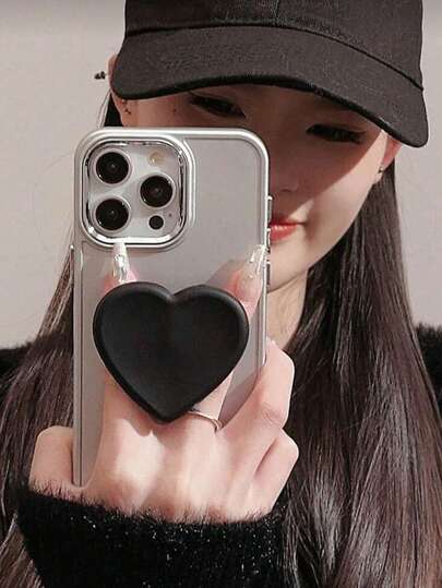 1个心形充气手机支架，可伸缩，多巴胺色彩美学设计，简约风格，多种颜色可选，推拉式舒适纹理桌面便捷支架，二合一粘胶+支架，时尚实用，自拍和视频拍摄的理想之选