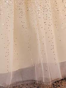Abito da principessa lungo da festa per ragazze giovani con scollo rotondo, paillettes sfumate e rete, adatto per ballo scolastico, fascia per capelli non inclusa - Champagne - Visualizzare 12