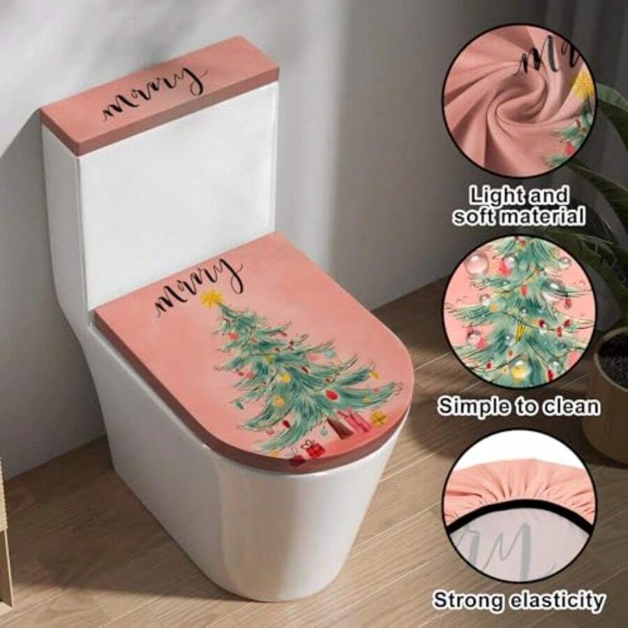 Funda para tapa de inodoro navideña juego de funda para asiento resistente a salpicaduras y funda para tanque accesorio reutilizable decoración para baño-010 - Árbol de Navidad - Ver 1