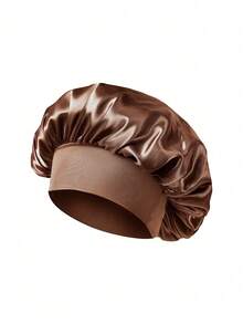 1pc Silk Sleep Cap, Satin Sleep Cap, Soft Elastic Silk Sleep Cap, Curly Hair Silk Hair Cover (Black And Gold) - Multicolor - View 3