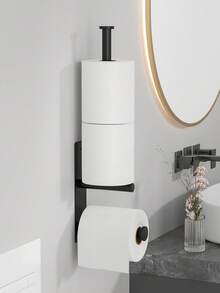 1个免钻孔卫生纸架，节省空间的独立式设计，适用于浴室和厨房的多卷卫生纸，金属材质，安装简便，现代简约风格 - B-黑色 - 查看 4