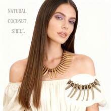 1 chiếc dây chuyền xương quai kiểu Châu Âu và Mỹ, phong cách nghỉ dưỡng, làm từ vỏ dừa tự nhiên, thiết kế độc đáo, cá tính, khác biệt, kiểu Bohemian. Dây chuyền vỏ dừa tự nhiên hình hoa hướng dương làm từ vỏ dừa tự nhiên. - Răng dài - Xem 3