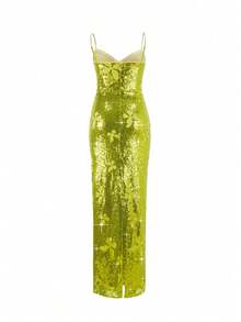 Elegant Green Sequined Evening Gown Dress With Intricate Butterfly-Shaped Embellishments Ideal For Valentine's Day, New Year's Eve, Carnival, Singles Parties - Green - View 9