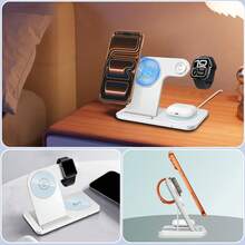 可折叠三合一无线充电座，兼容苹果磁吸充电支架，适用于 17/Air/16/15/14/13/12 系列，兼容 Ultra 11/10/9/8/7/6/5/4/SE/3/2，兼容 Pro 4/3/2 - 彩色 - 查看 7