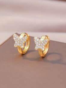 Elegant Butterfly Rhinestone Earrings, Butterfly/Hollow/Trapezoid Diamond 3 Styles Optional, Shiny Gold Tone Earrings For Women, Versatile For Daily Wear - Gold - View 10
