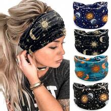 1PC/4PCSBohemia Print Wide Headbands New Vintage Elastic Knot Turban Headwrap For Women Girls Soft Print Yoga Bandana Hair Accessories - Multicolor - View 1