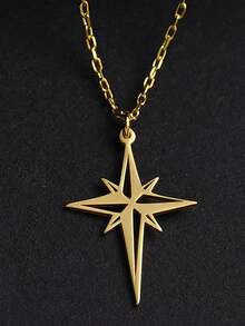 1pc 18K Gold Plated Stainless Steel Necklace With North Star Pendant, Constellation Stamp Necklace, Compass Necklace, Minimalist Big Dipper Necklace, Guiding Amulet, Gift For Her, Gift For Best Friend - Gold - View 8