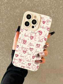 心形彩绘防摔打孔米色极简防摔手机壳，兼容 17/17 Pro、16/15 XR/7/8、16 Pro Max、13/14/11/12 Pro Max、Galaxy、Redmi 10/9/Note 9/12C/Note 11 Pro/Note 8 Pro/9C/9A - 彩色 - 查看 3