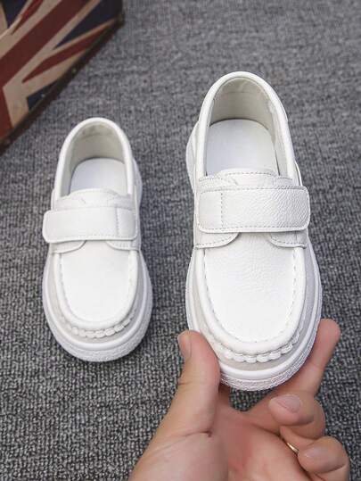 1 Pair Classic Stitching Slip-On Loafers For Teens & Kids (Size Run Large), Breathable Anti-Slip Soft Sole Comfortable Casual Shoes For Boys & Girls, Suitable For School And Daily Wear, White Leisure Children Shoes