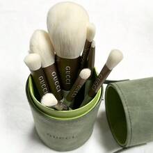 Gucci Vintage Green Cylindrical Makeup Brush Set, 1 Set Includes 8PCS Professional Makeup Brushes With Round Waterproof & Dustproof Storage Canister, Classic Retro Design Brush Holder And Handles, Full Face Makeup Brush Kit For Powder, Blush, Eyeshadow, Daily Use, Travel, Gift Use - Dark Green - View 6
