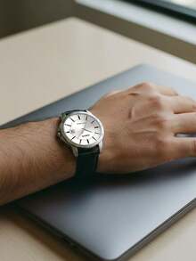 Casio 卡西欧男士商务真皮腕表，白色表盘，日期显示，优雅简约的办公腕表 - 銀色 - 查看 9