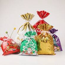 10pcs Christmas Gift Bags Set, Christmas Eve Candy Bags, Drawstring Christmas Decoration Gift Bags - Multicolor - View 6