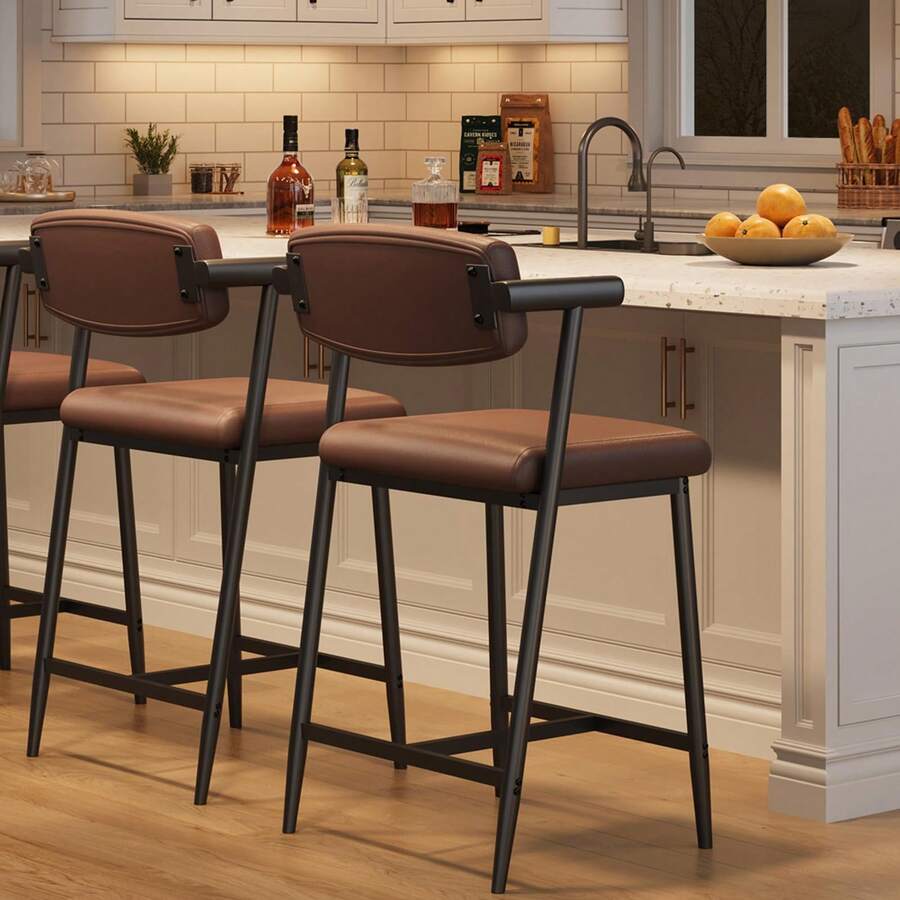Techigher Counter Height Bar Stools Set Of 2, 26" Upholstered Bar Stools With Back & Arms, Wider Seat, Modern Bar Stools Set With Footrest For Kitchen Island,Counter Bar