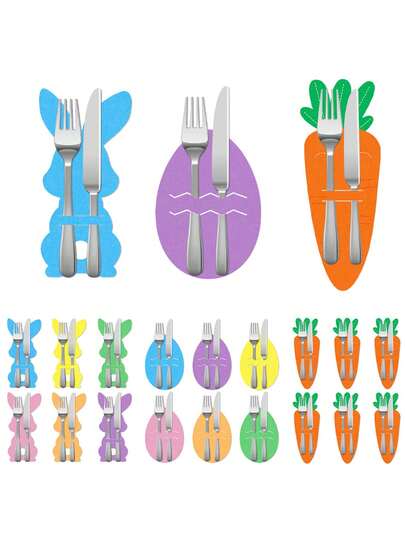 6pcs Easter Paper Tableware Set, Easter Bunny Cutlery Bag, Easter Tabletop Decor, Bunny & Egg Paper Tableware Set, Suitable For Easter Tabletop Decor, Spring Party Decor And Daily Home Decor