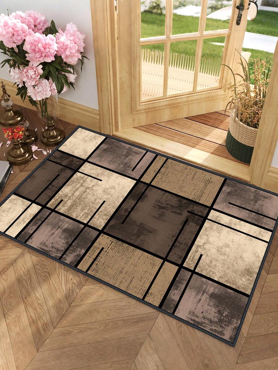 1pc Outdoor Anti-Slip Mat, Geometric Print Indoor Carpet, Bathroom Mat, Kitchen Mat, Decorative Rug, Soft Comfortable Floor Mat, Anti-Slip Mat For Kitchen, Indoor, Outdoor, Entrance, Bedroom, Machine Washable Home Decor - Multicolor - View 1