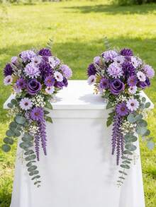 1支13.8英寸人造丝菊花、玫瑰、雏菊花束，情人节礼物，DIY婚礼花束，派对，家居，厨房，花园，酒店，办公室装饰，花环，感恩节装饰，DIY花环，礼物，桌面摆件，生日装饰，室内外装饰，批发人造塑料花瓶插花，农舍装饰，波西米亚风婚礼 - 紫色 - 查看 7