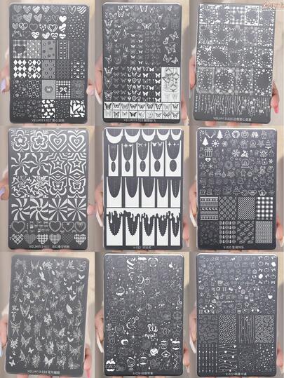 XEIJAYI 1 Nail Art Print Board, 30 Patterns, Checkered And Geometric Nail Art Templates, Metal Print Board, Suitable For Professional Nail Artists, DIY Nail Art Design Tool