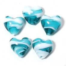 5颗/包 彩色卡通爱心条纹玻璃珠，15x15.5毫米竖孔珠，适用于项链、手机链、DIY手链、耳环、钥匙扣等饰品制作 - 愛心條紋珠 - 查看 18