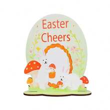Letrero de mesa de Pascua, estampado de conejo de madera, adorno de escritorio, centro de mesa, suministros para fiestas en el hogar - verde - Ver 6
