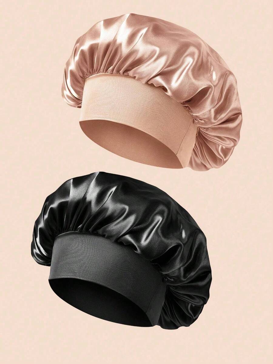 1 pieza Gorro de dormir de seda, Gorro de dormir de satén, Gorro de dormir de seda elástico suave, Cobertor de cabello rizado de seda (Negro y Dorado) Gorro de dormir - Multicolor - Ver 1