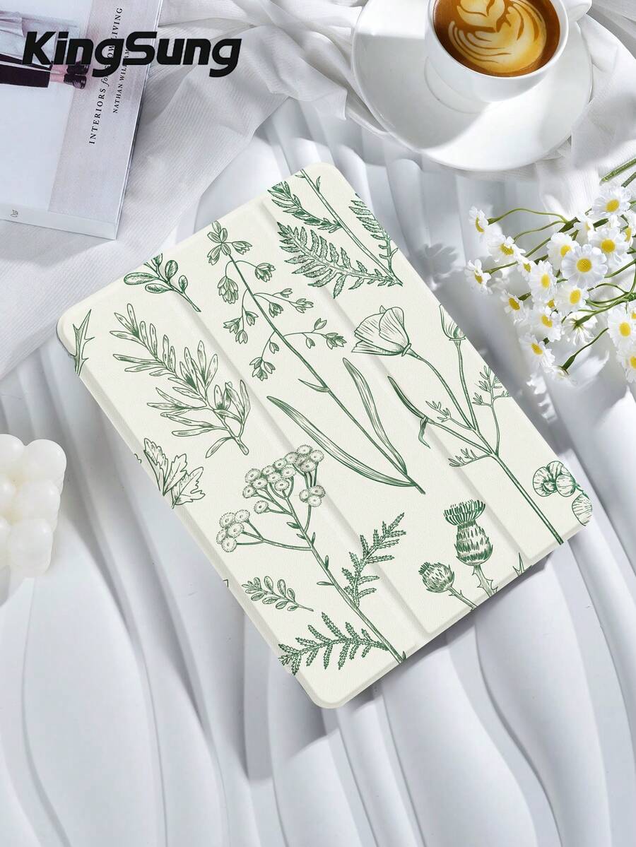 Handpainted Plant Pattern Tablet Protective Case, Compatible With IPad 9.7/10.2/10.5/10.9/12.9/Pro 11 (10th Gen), Galaxy Tab S6 Lite 10.4", Kindle Paperwhite (12th Gen, 2024 Release), Kindle (11th Gen, 2022 Release), Kobo Clara Colour, Soft Shock-Proof Protection, Smart Stand/Auto Wake/Sleep Function