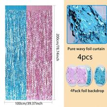 3pcs/4pcs Sea Blue, Pink Wavy Curtain Ribbons Backdrop Decor, Ocean Theme Stage Decoration, Mermaid Style Birthday Party, Gender Reveal, Holiday Celebration Backdrop With Tassels - Multicolor - View 5